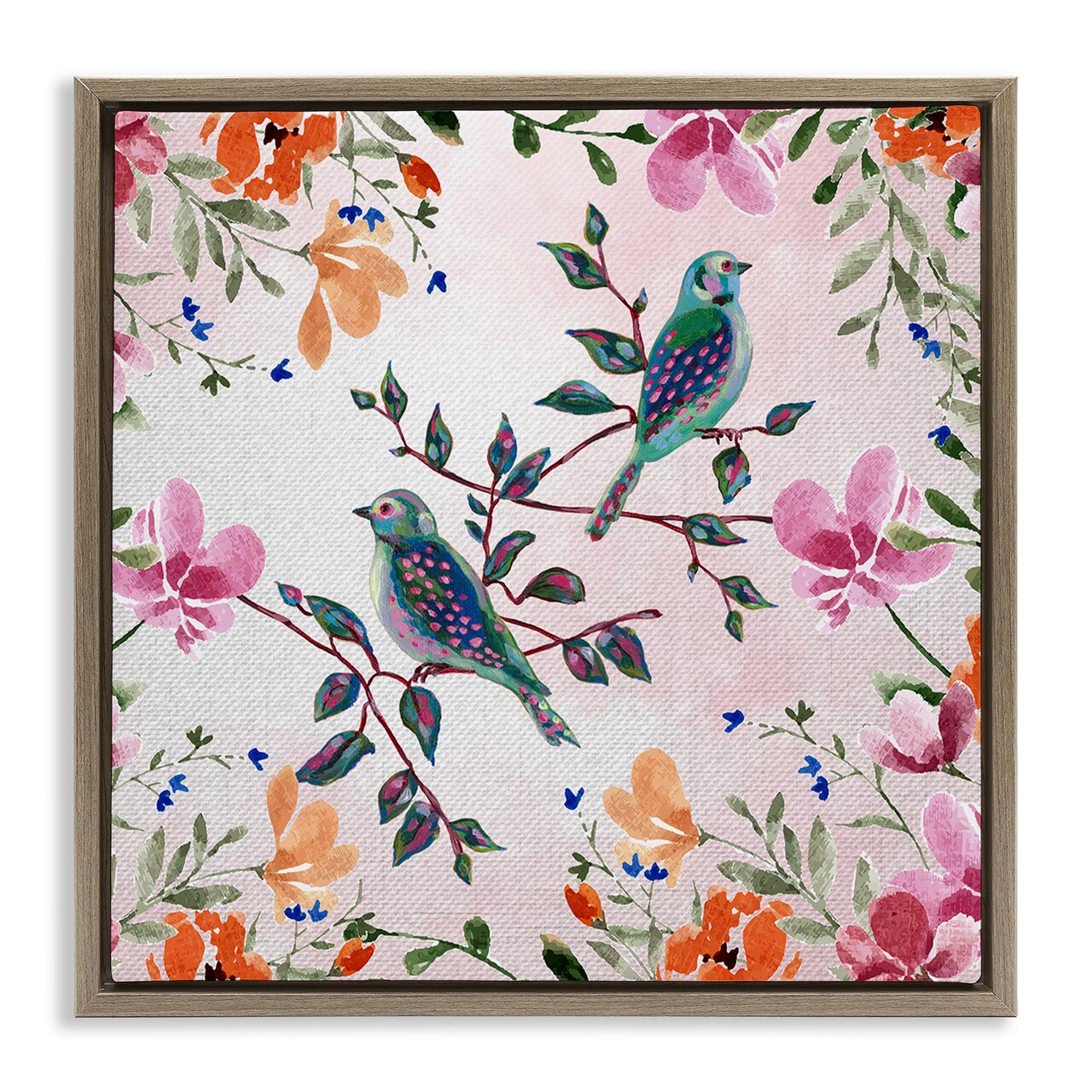Stupell Industries Two Birds & Country Florals Black Framed Floater Canvas Wall Art, design by Adonna Ebrahimi